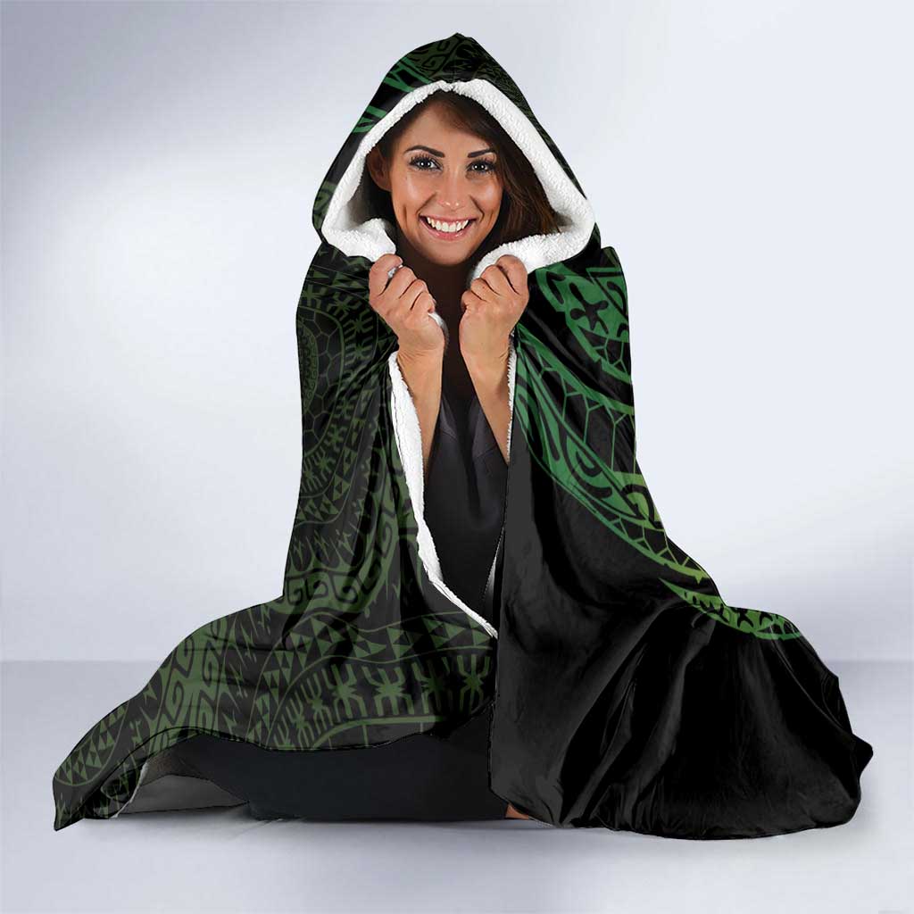 Kia Orana Kuki Airani Hooded Blanket Cook Islands Tangaroa God Tatau Green LT14 - Polynesian Pride