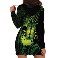 Kia Orana Kuki Airani Hoodie Dress Cook Islands Tangaroa God Tatau Green LT14 - Polynesian Pride