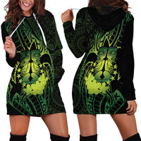 Kia Orana Kuki Airani Hoodie Dress Cook Islands Tangaroa God Tatau Green LT14 - Polynesian Pride