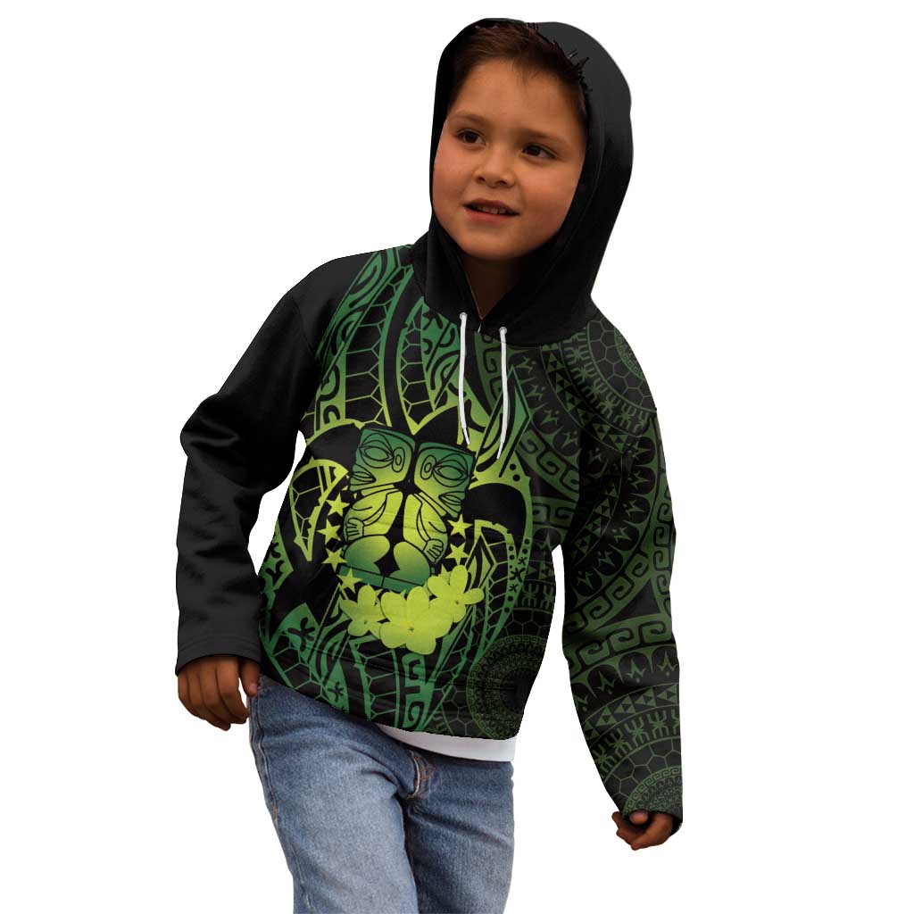 Kia Orana Kuki Airani Kid Hoodie Cook Islands Tangaroa God Tatau Green LT14 - Polynesian Pride