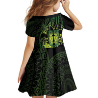 Kia Orana Kuki Airani Kid Short Sleeve Dress Cook Islands Tangaroa God Tatau Green LT14 - Polynesian Pride
