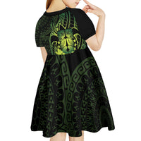 Kia Orana Kuki Airani Kid Short Sleeve Dress Cook Islands Tangaroa God Tatau Green LT14 - Polynesian Pride