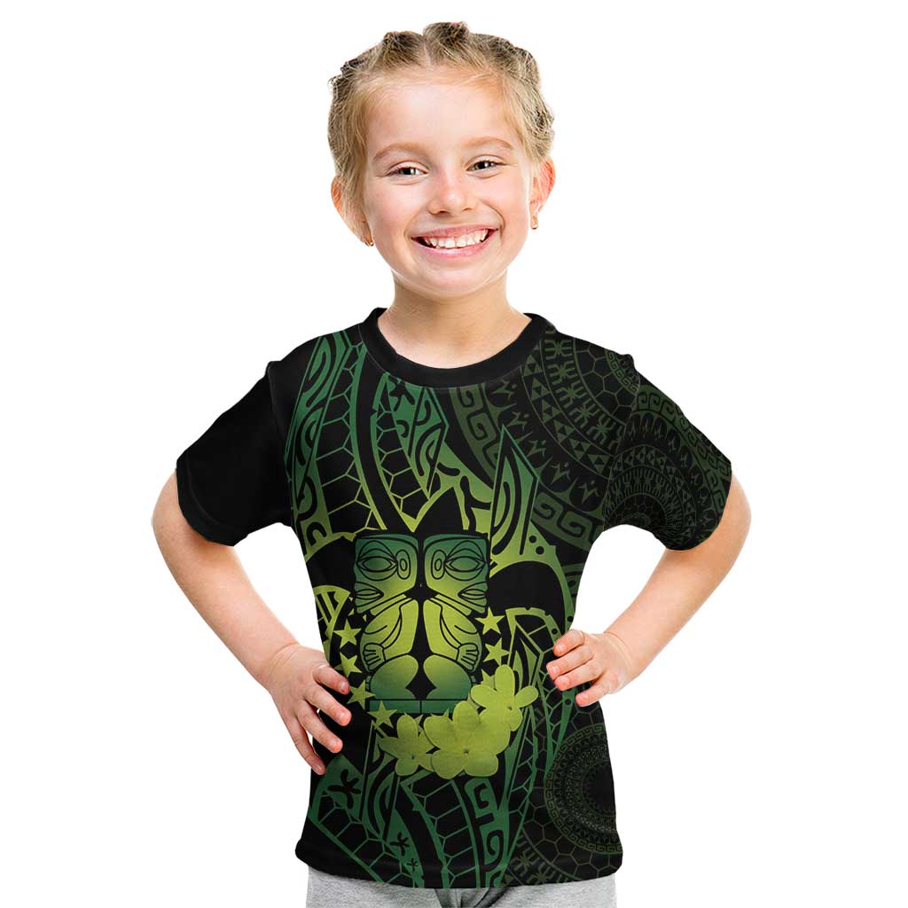 Kia Orana Kuki Airani Kid T Shirt Cook Islands Tangaroa God Tatau Green LT14 Green - Polynesian Pride
