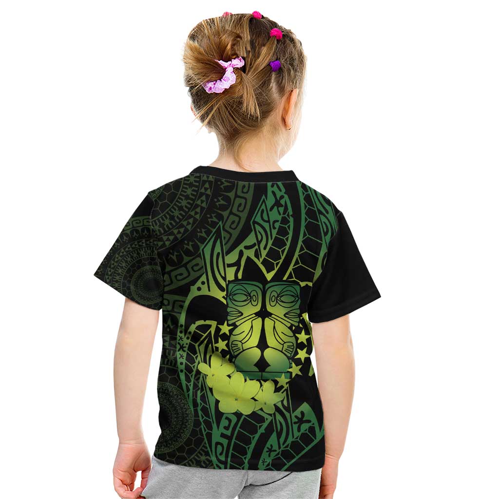 Kia Orana Kuki Airani Kid T Shirt Cook Islands Tangaroa God Tatau Green LT14 - Polynesian Pride