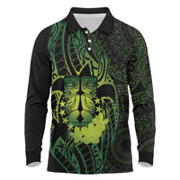 Kia Orana Kuki Airani Long Sleeve Polo Shirt Cook Islands Tangaroa God Tatau Green LT14 Green - Polynesian Pride