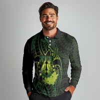 Kia Orana Kuki Airani Long Sleeve Polo Shirt Cook Islands Tangaroa God Tatau Green LT14 - Polynesian Pride