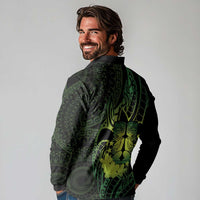 Kia Orana Kuki Airani Long Sleeve Polo Shirt Cook Islands Tangaroa God Tatau Green LT14 - Polynesian Pride