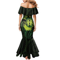 Kia Orana Kuki Airani Mermaid Dress Cook Islands Tangaroa God Tatau Green LT14 - Polynesian Pride
