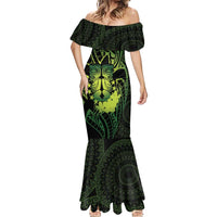 Kia Orana Kuki Airani Mermaid Dress Cook Islands Tangaroa God Tatau Green LT14 - Polynesian Pride