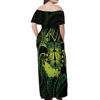 Kia Orana Kuki Airani Off Shoulder Maxi Dress Cook Islands Tangaroa God Tatau Green LT14 - Polynesian Pride