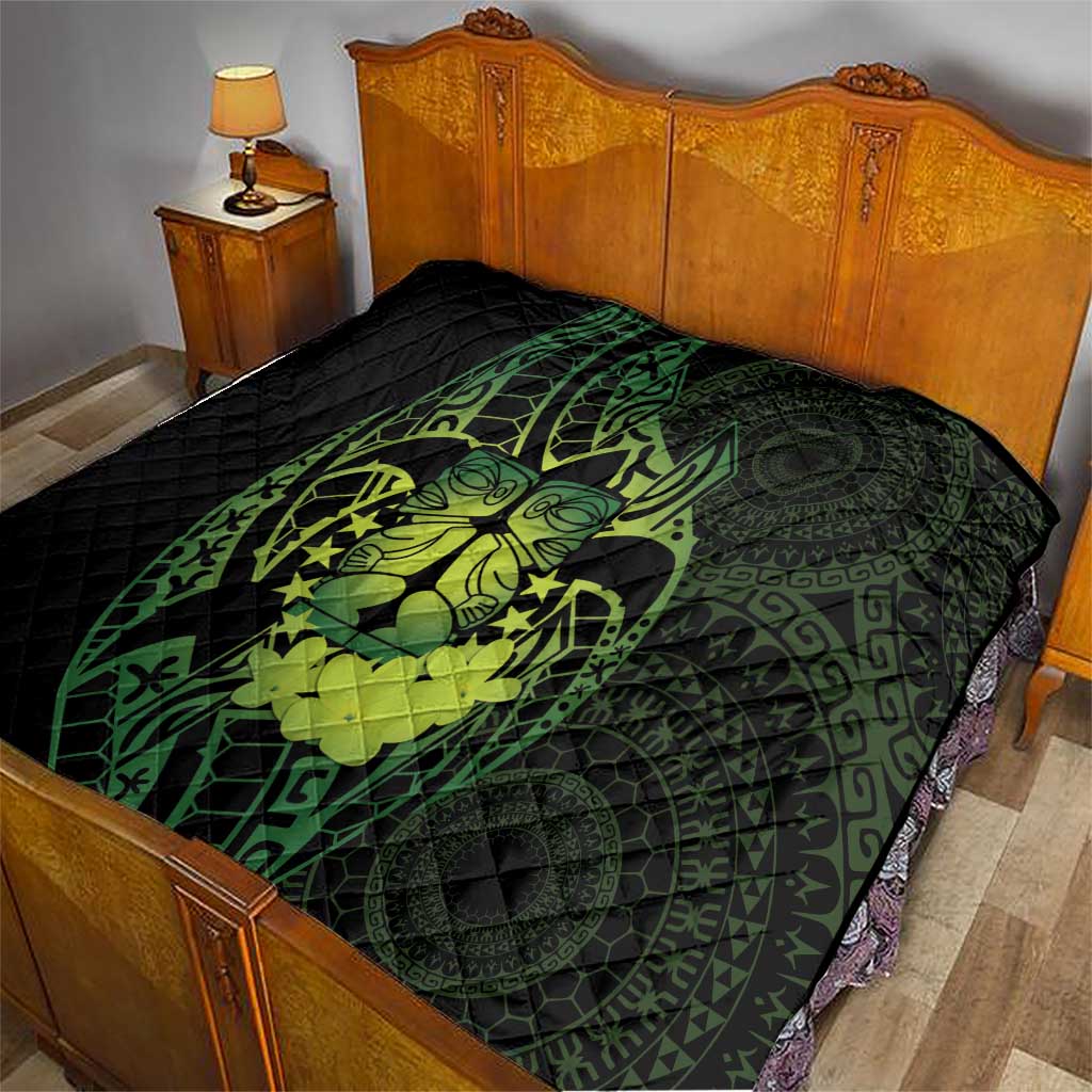 Kia Orana Kuki Airani Quilt Cook Islands Tangaroa God Tatau Green