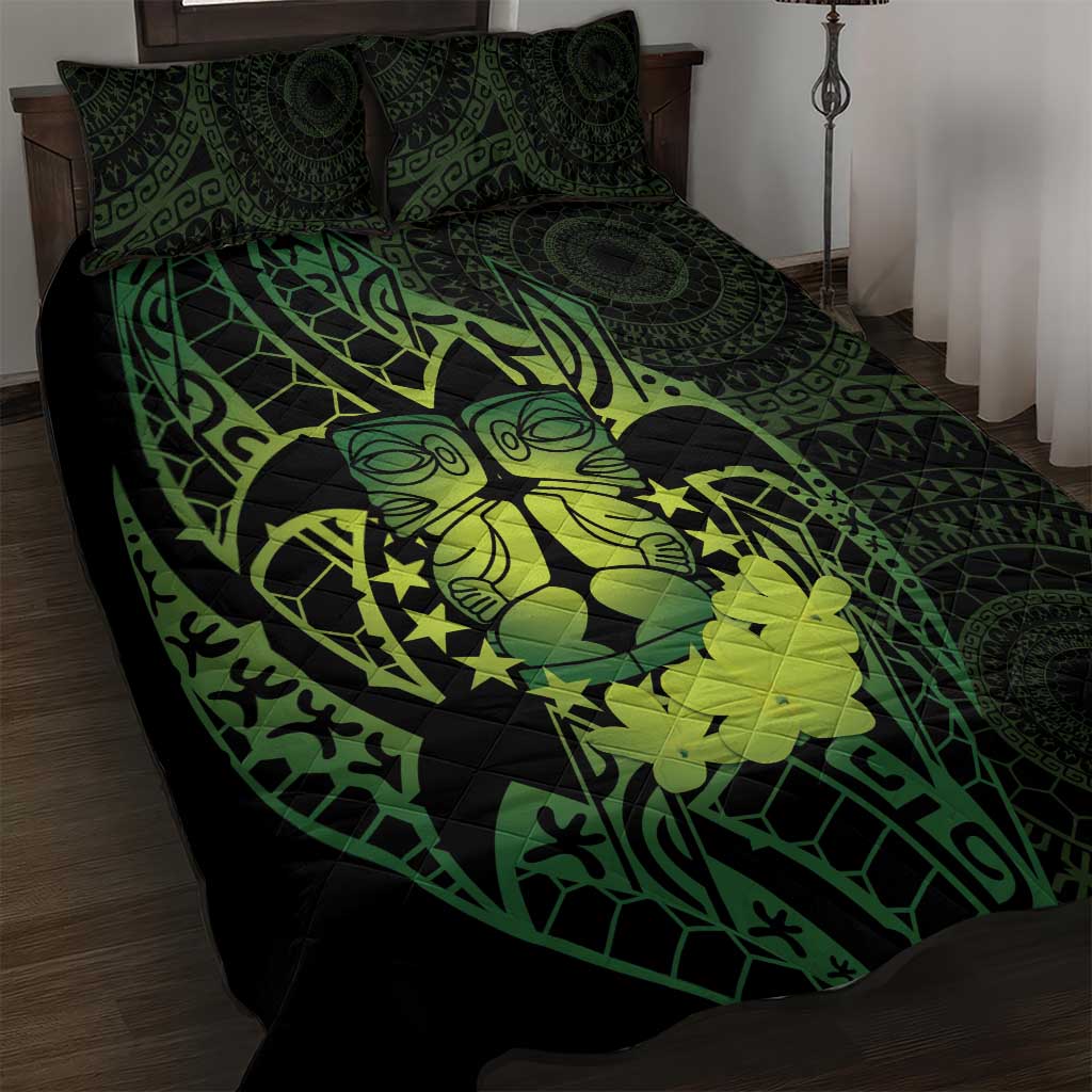 Kia Orana Kuki Airani Quilt Bed Set Cook Islands Tangaroa God Tatau Green LT14 Green - Polynesian Pride