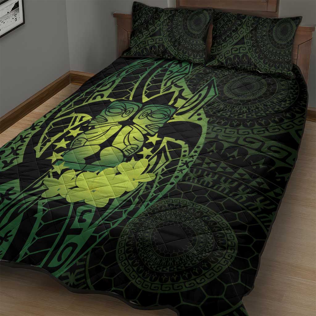 Kia Orana Kuki Airani Quilt Bed Set Cook Islands Tangaroa God Tatau Green LT14 - Polynesian Pride