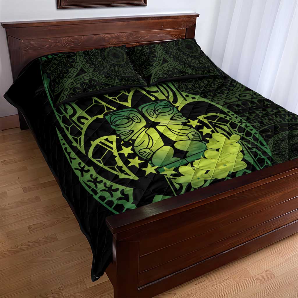 Kia Orana Kuki Airani Quilt Bed Set Cook Islands Tangaroa God Tatau Green LT14 - Polynesian Pride