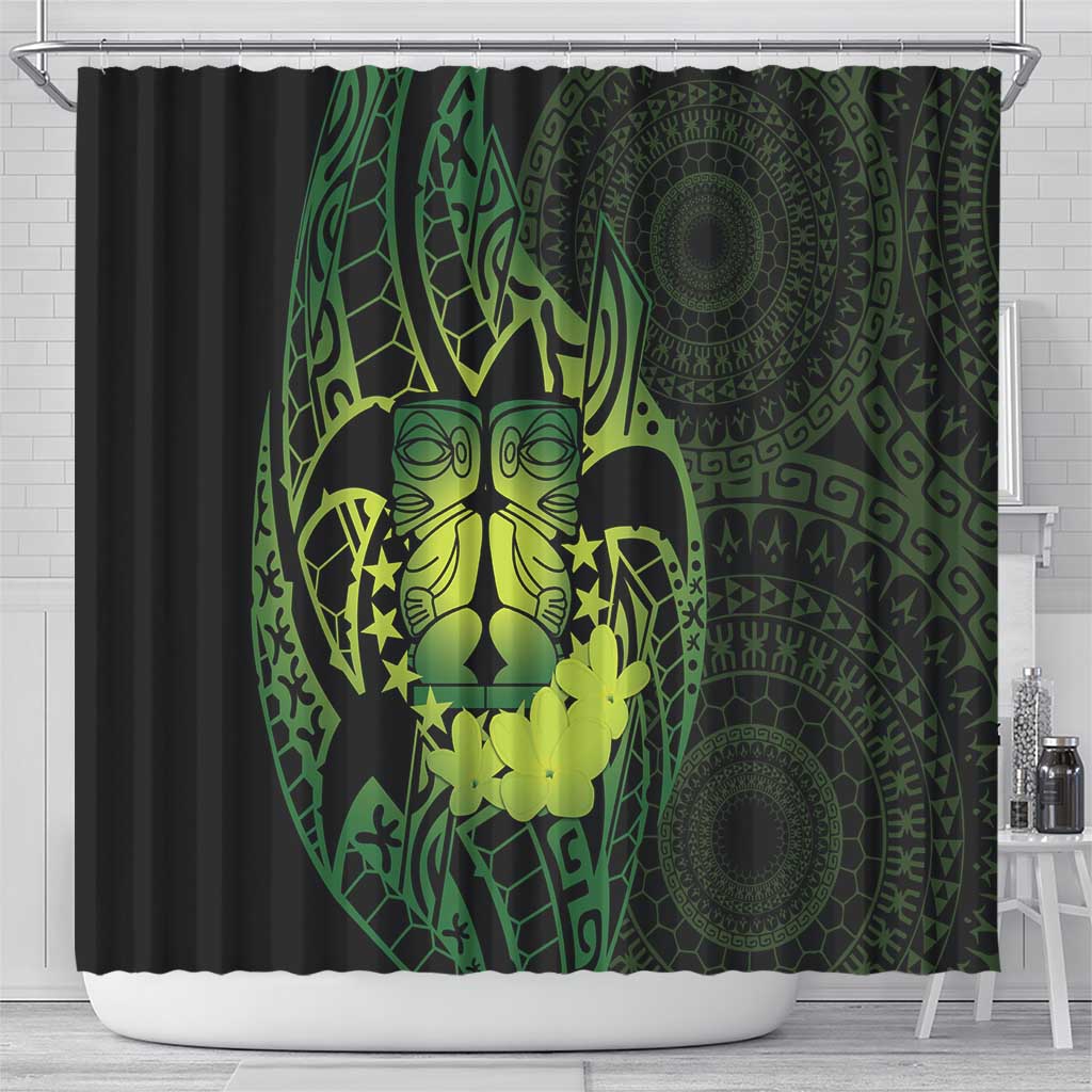Kia Orana Kuki Airani Shower Curtain Cook Islands Tangaroa God Tatau Green LT14 - Polynesian Pride