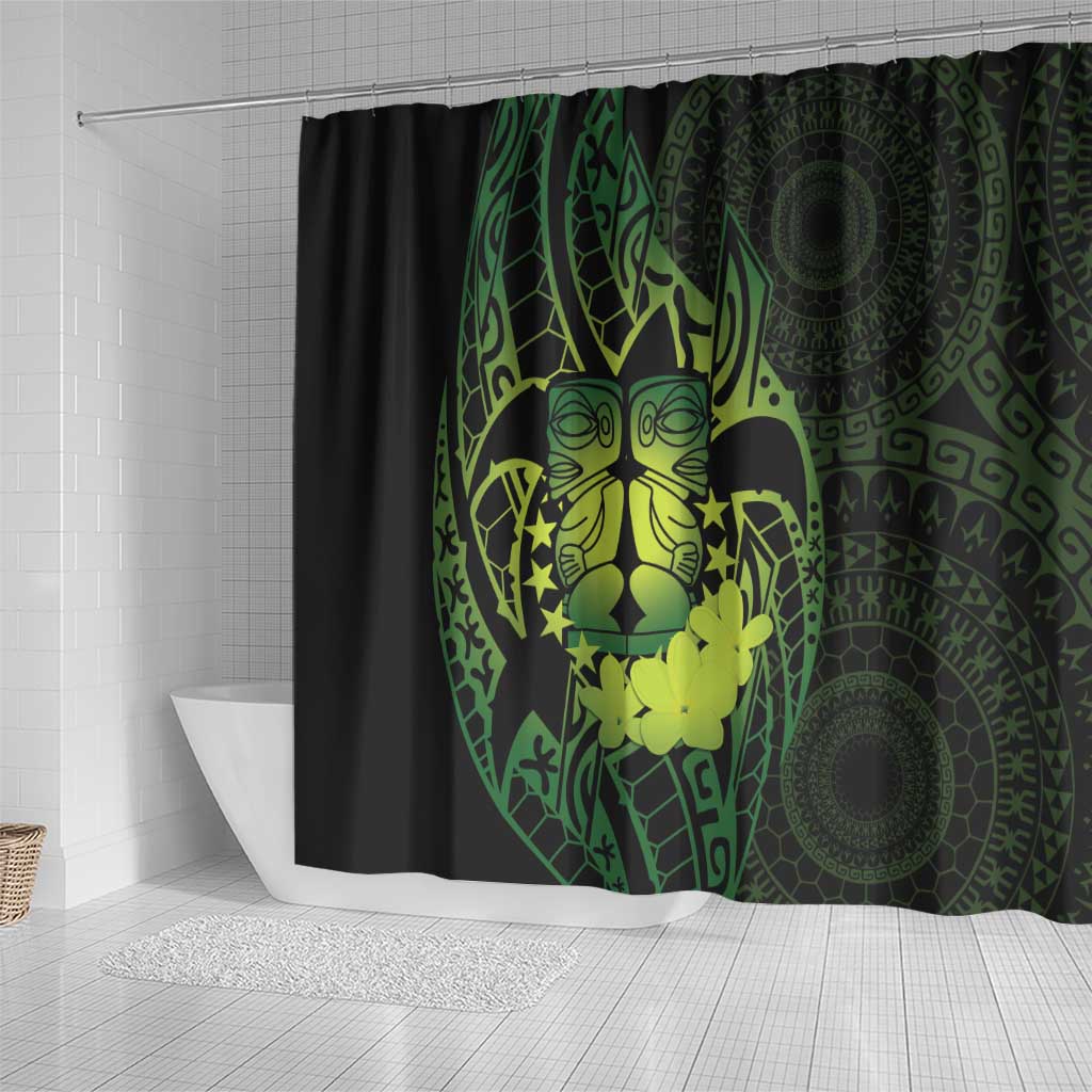 Kia Orana Kuki Airani Shower Curtain Cook Islands Tangaroa God Tatau Green LT14 - Polynesian Pride