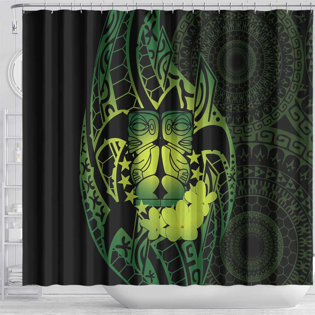 Kia Orana Kuki Airani Shower Curtain Cook Islands Tangaroa God Tatau Green LT14 - Polynesian Pride