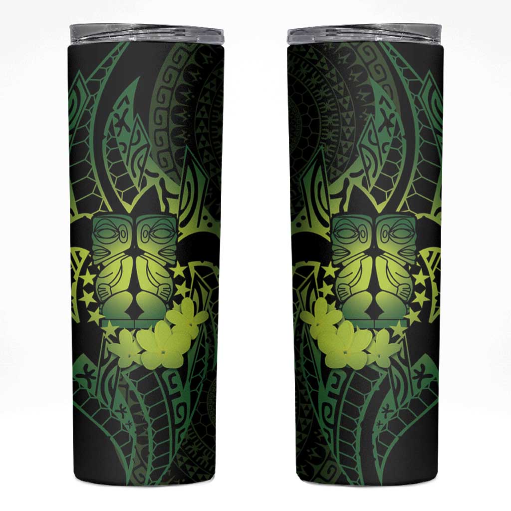 Kia Orana Kuki Airani Skinny Tumbler Cook Islands Tangaroa God Tatau Green LT14 Green - Polynesian Pride