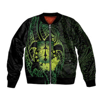 Kia Orana Kuki Airani Sleeve Zip Bomber Jacket Cook Islands Tangaroa God Tatau Green LT14 Unisex Green - Polynesian Pride