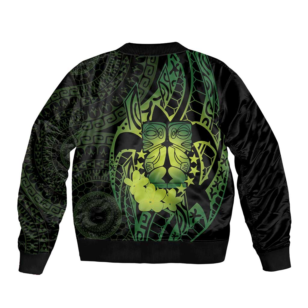 Kia Orana Kuki Airani Sleeve Zip Bomber Jacket Cook Islands Tangaroa God Tatau Green LT14 - Polynesian Pride