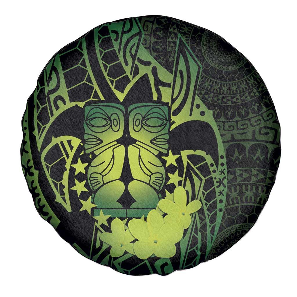 Kia Orana Kuki Airani Spare Tire Cover Cook Islands Tangaroa God Tatau Green LT14 - Polynesian Pride