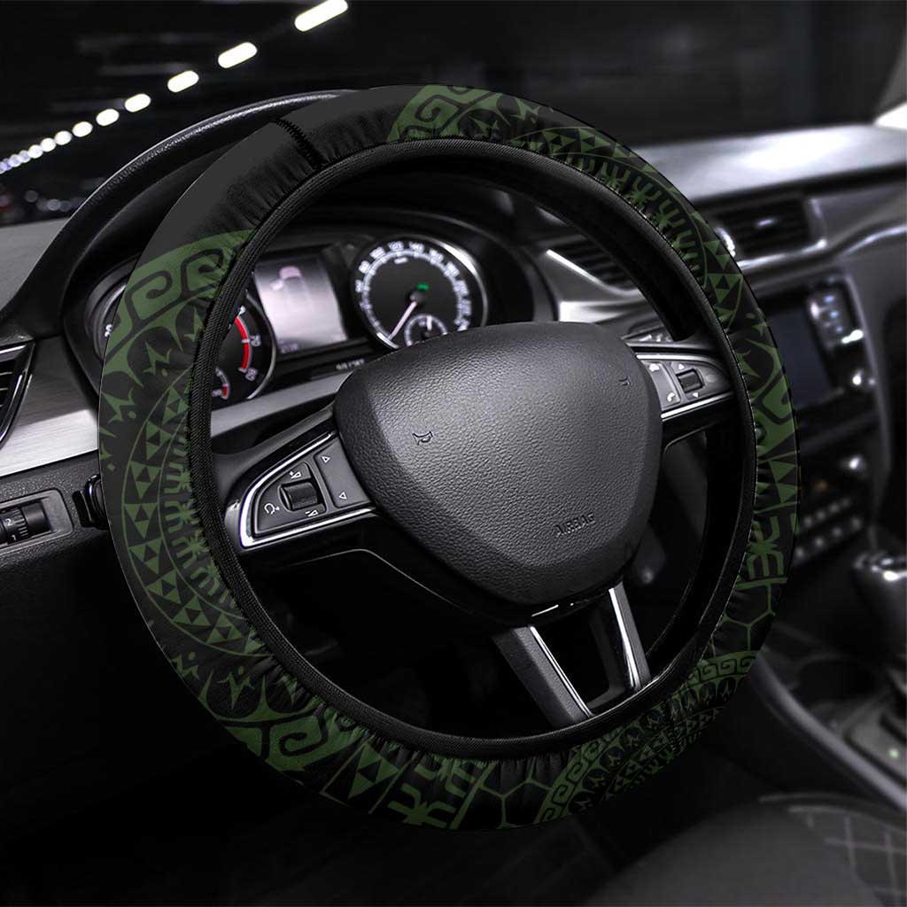 Kia Orana Kuki Airani Steering Wheel Cover Cook Islands Tangaroa God Tatau Green