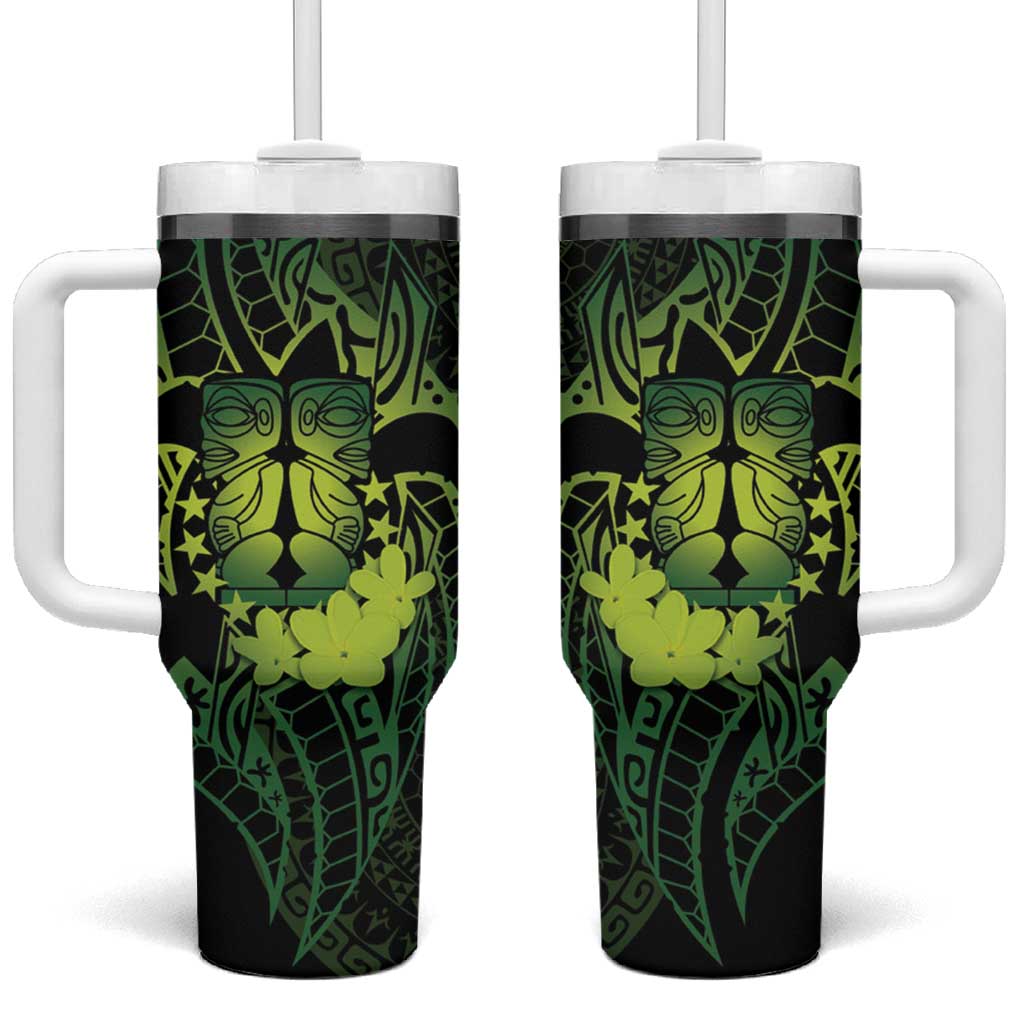 Kia Orana Kuki Airani Tumbler With Handle Cook Islands Tangaroa God Tatau Green LT14 One Size: 40 oz Green - Polynesian Pride