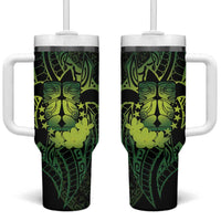 Kia Orana Kuki Airani Tumbler With Handle Cook Islands Tangaroa God Tatau Green LT14 One Size: 40 oz Green - Polynesian Pride