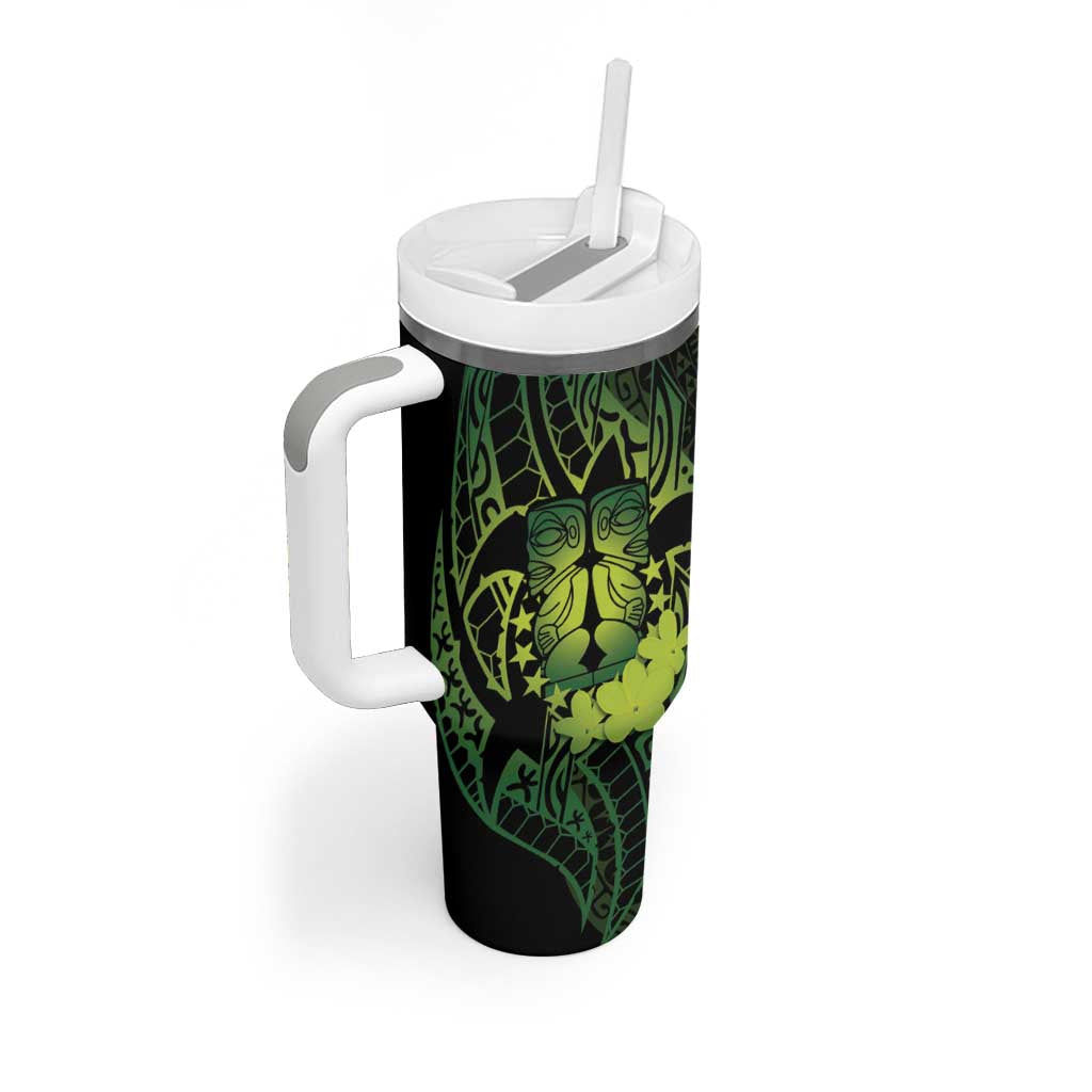Kia Orana Kuki Airani Tumbler With Handle Cook Islands Tangaroa God Tatau Green LT14 - Polynesian Pride