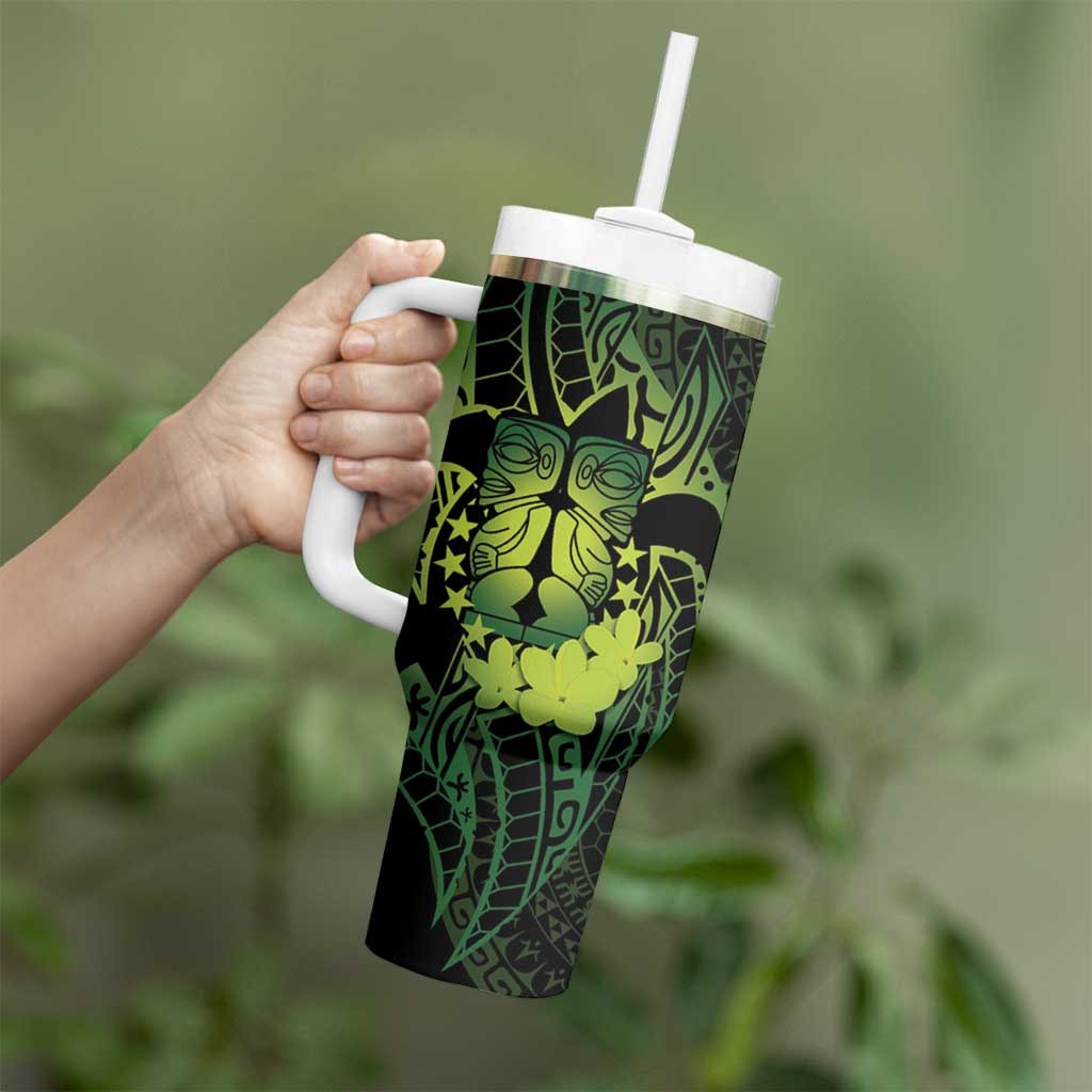 Kia Orana Kuki Airani Tumbler With Handle Cook Islands Tangaroa God Tatau Green LT14 - Polynesian Pride