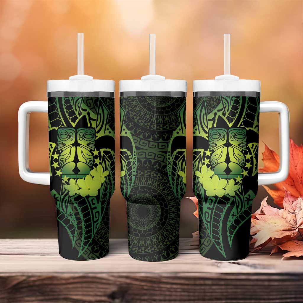 Kia Orana Kuki Airani Tumbler With Handle Cook Islands Tangaroa God Tatau Green LT14 - Polynesian Pride