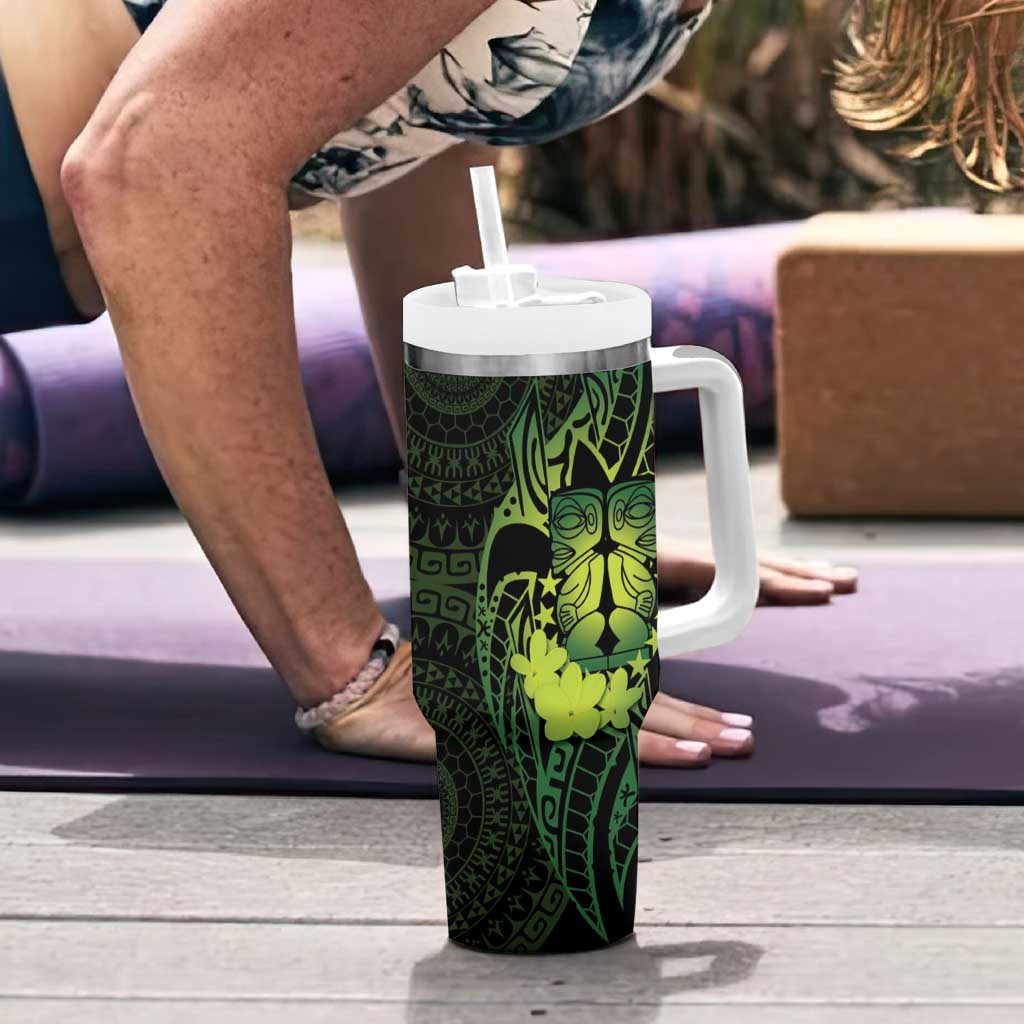 Kia Orana Kuki Airani Tumbler With Handle Cook Islands Tangaroa God Tatau Green LT14 - Polynesian Pride