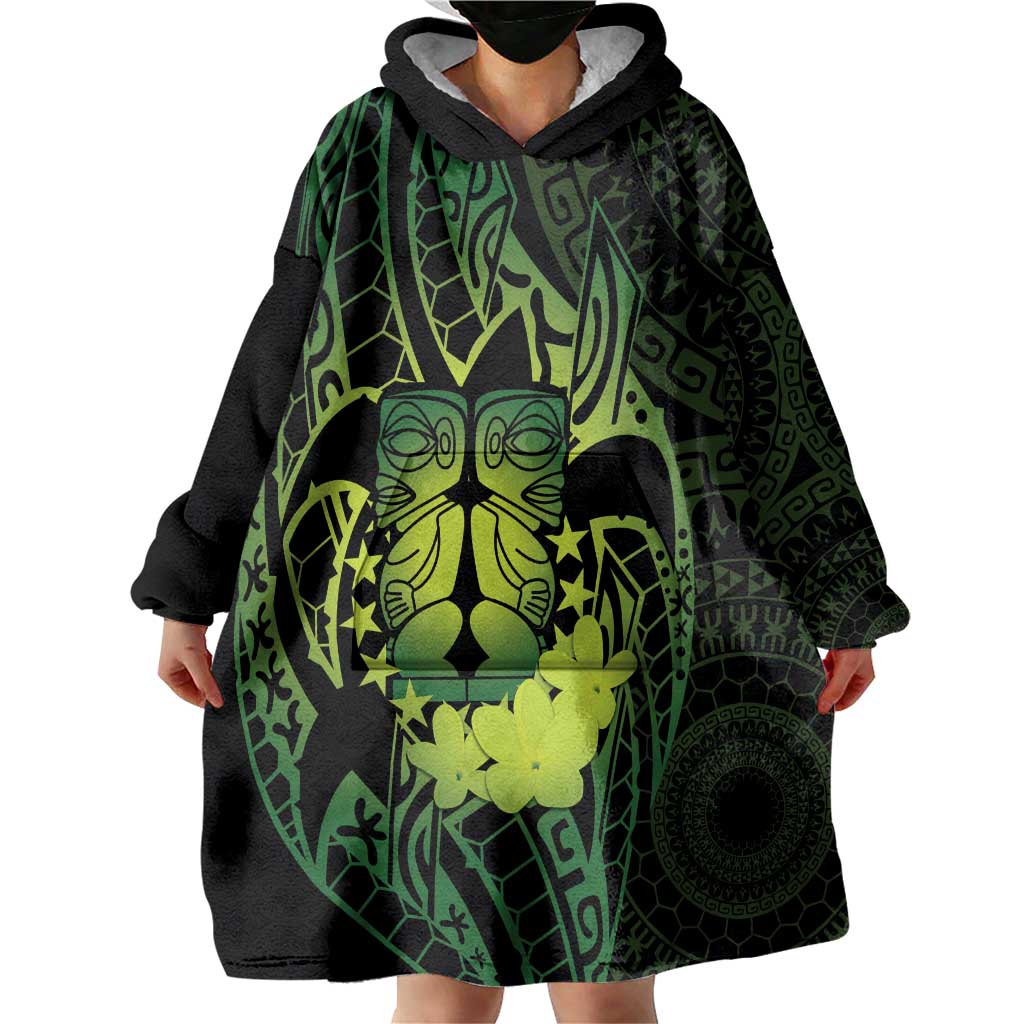 Kia Orana Kuki Airani Wearable Blanket Hoodie Cook Islands Tangaroa God Tatau Green LT14 - Polynesian Pride