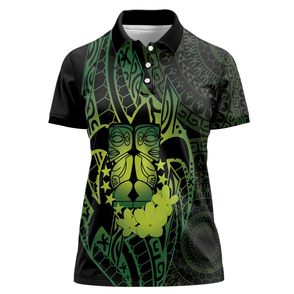 Kia Orana Kuki Airani Women Polo Shirt Cook Islands Tangaroa God Tatau Green LT14 Female Green - Polynesian Pride