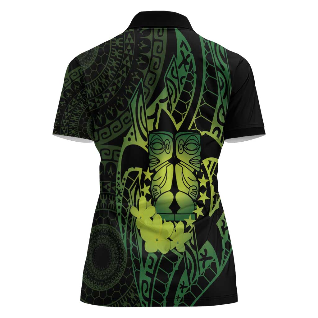 Kia Orana Kuki Airani Women Polo Shirt Cook Islands Tangaroa God Tatau Green LT14 - Polynesian Pride