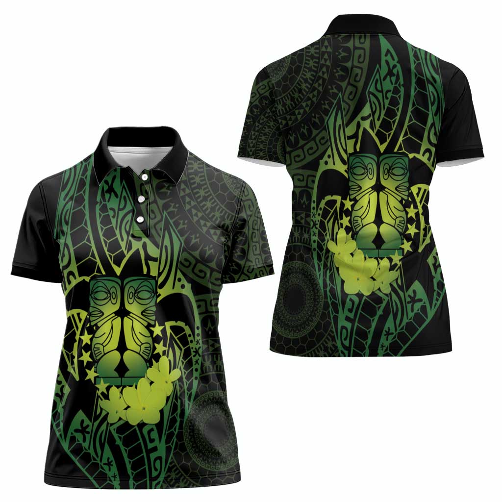 Kia Orana Kuki Airani Women Polo Shirt Cook Islands Tangaroa God Tatau Green LT14 - Polynesian Pride