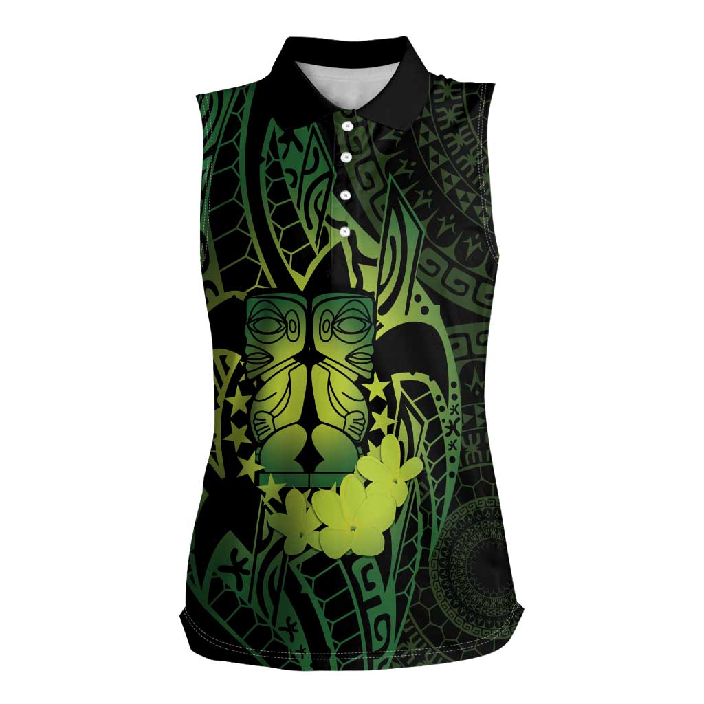 Kia Orana Kuki Airani Women Sleeveless Polo Shirt Cook Islands Tangaroa God Tatau Green LT14 Female Green - Polynesian Pride