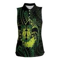 Kia Orana Kuki Airani Women Sleeveless Polo Shirt Cook Islands Tangaroa God Tatau Green LT14 Female Green - Polynesian Pride