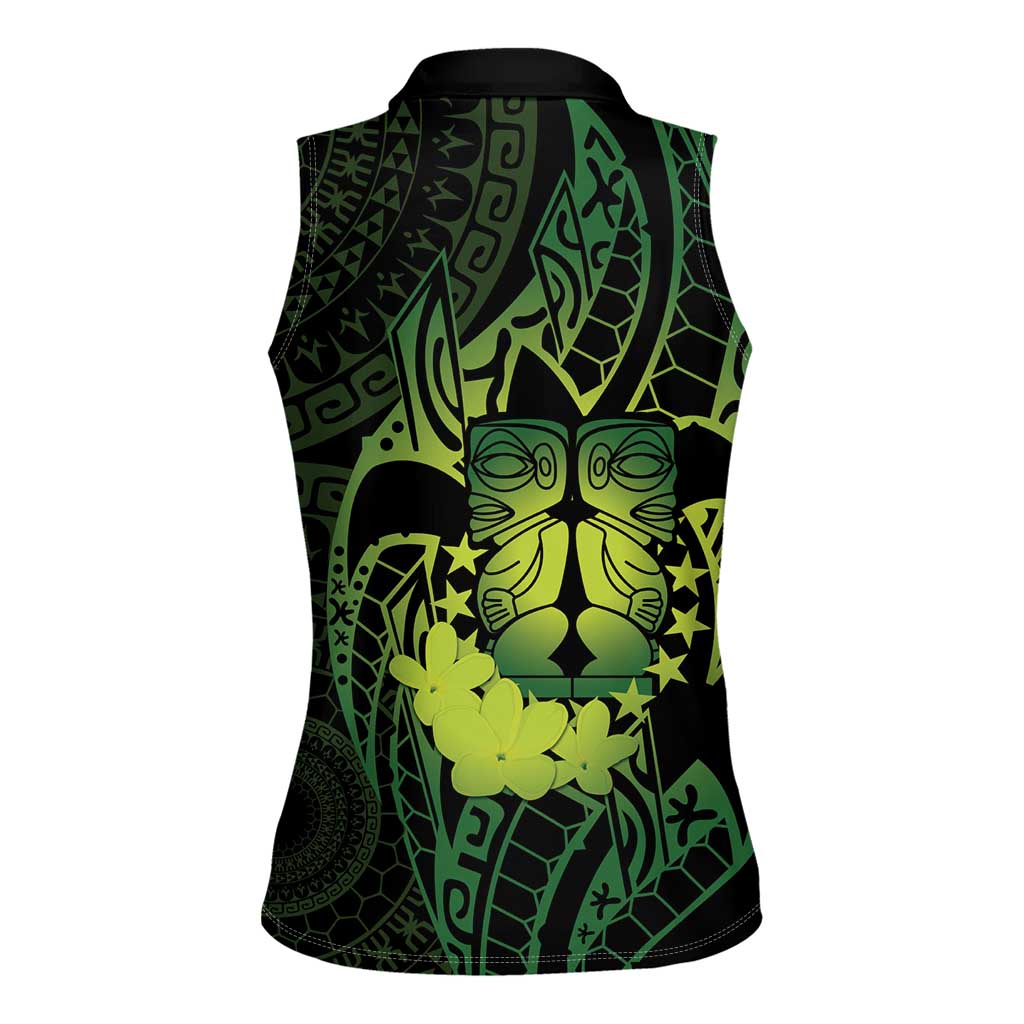 Kia Orana Kuki Airani Women Sleeveless Polo Shirt Cook Islands Tangaroa God Tatau Green LT14 - Polynesian Pride