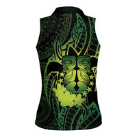 Kia Orana Kuki Airani Women Sleeveless Polo Shirt Cook Islands Tangaroa God Tatau Green LT14 - Polynesian Pride
