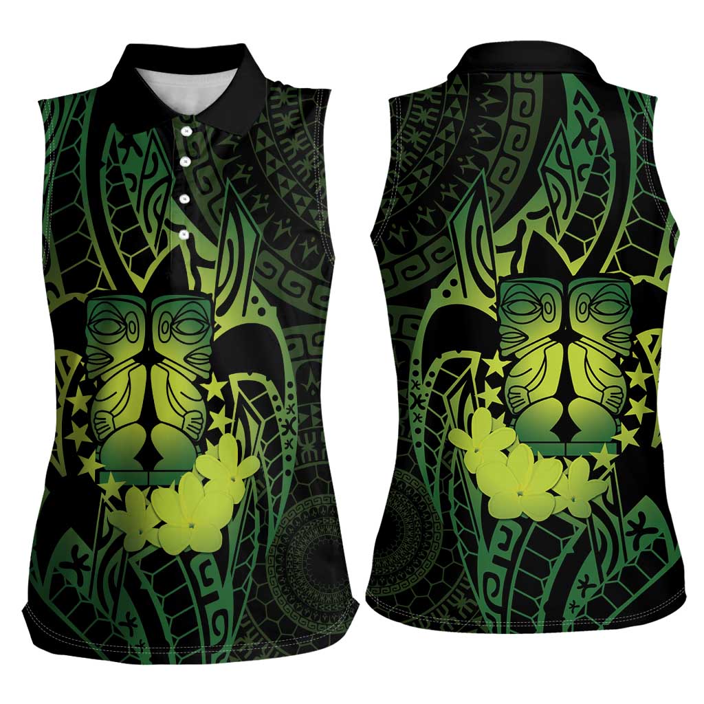 Kia Orana Kuki Airani Women Sleeveless Polo Shirt Cook Islands Tangaroa God Tatau Green LT14 - Polynesian Pride