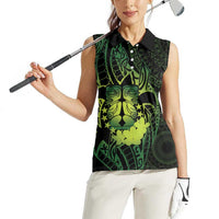 Kia Orana Kuki Airani Women Sleeveless Polo Shirt Cook Islands Tangaroa God Tatau Green LT14 - Polynesian Pride