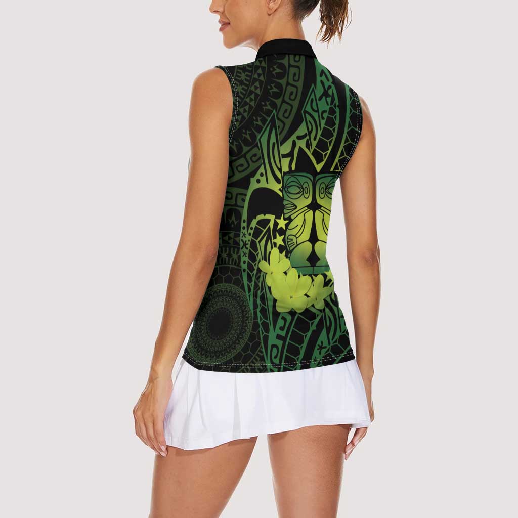 Kia Orana Kuki Airani Women Sleeveless Polo Shirt Cook Islands Tangaroa God Tatau Green LT14 - Polynesian Pride