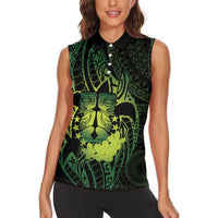 Kia Orana Kuki Airani Women Sleeveless Polo Shirt Cook Islands Tangaroa God Tatau Green LT14 - Polynesian Pride