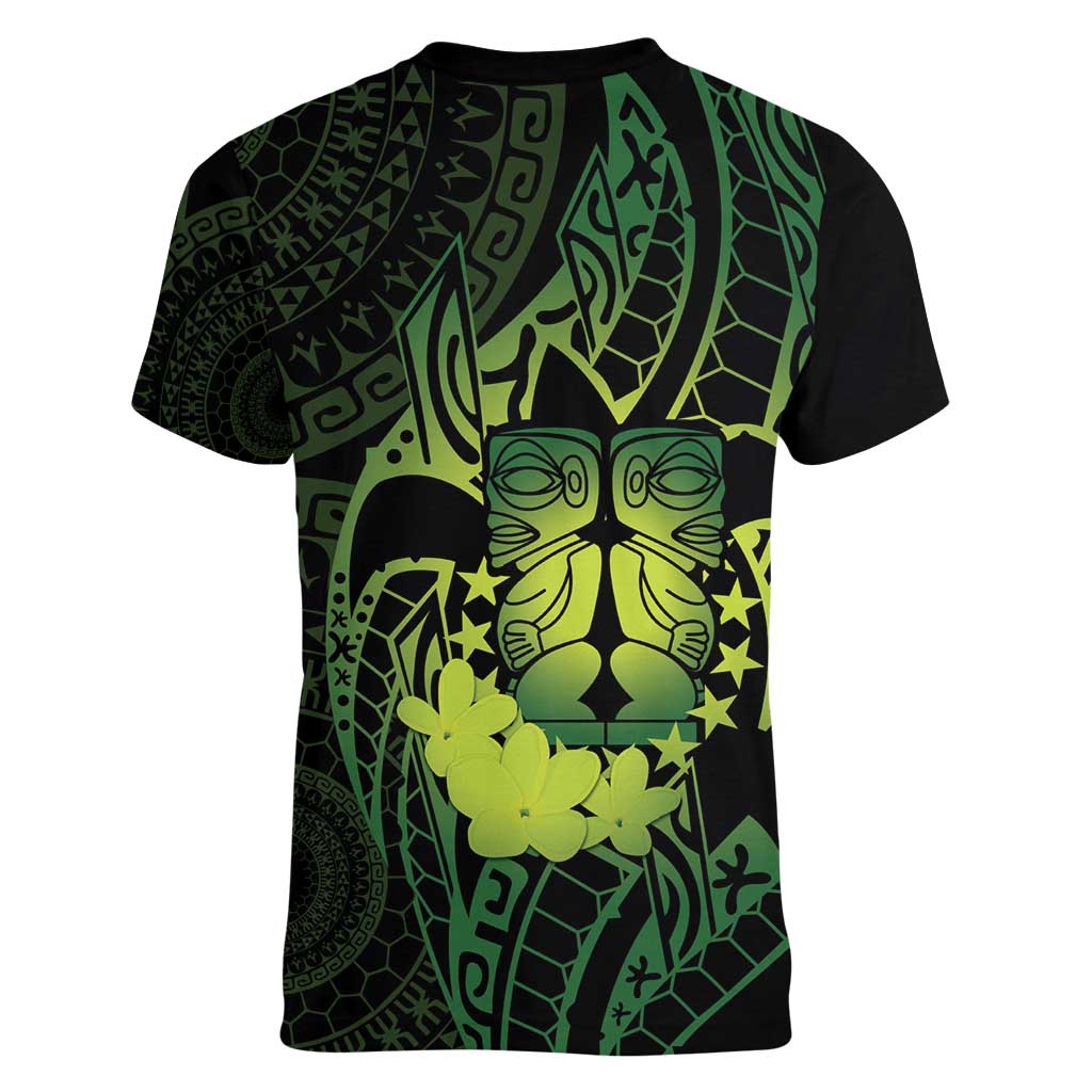 Kia Orana Kuki Airani Women V-Neck T-Shirt Cook Islands Tangaroa God Tatau Green LT14 - Polynesian Pride