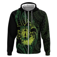 Kia Orana Kuki Airani Zip Hoodie Cook Islands Tangaroa God Tatau Green LT14 Zip Hoodie Green - Polynesian Pride
