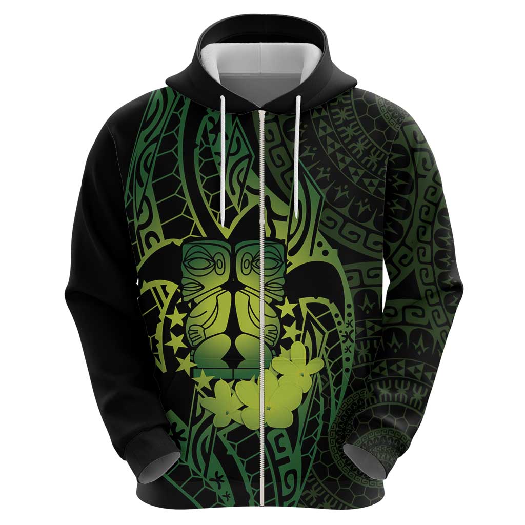 Kia Orana Kuki Airani Zip Hoodie Cook Islands Tangaroa God Tatau Green LT14 - Polynesian Pride