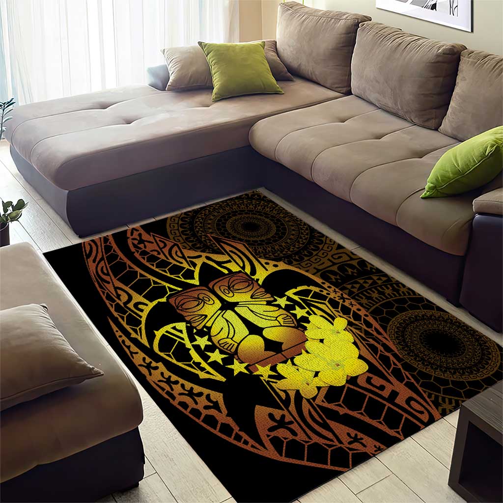 Kia Orana Kuki Airani Area Rug Cook Islands Tangaroa God Tatau Gold LT14 - Polynesian Pride