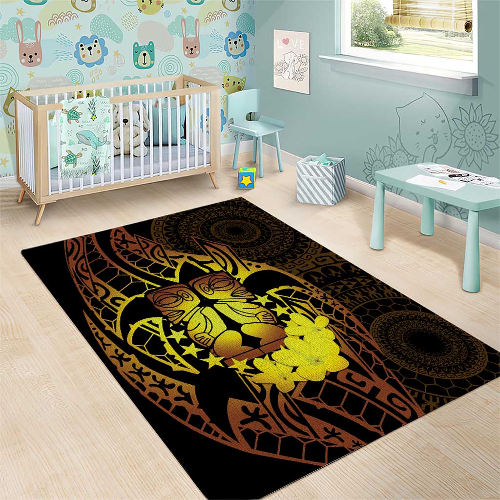Kia Orana Kuki Airani Area Rug Cook Islands Tangaroa God Tatau Gold LT14 - Polynesian Pride