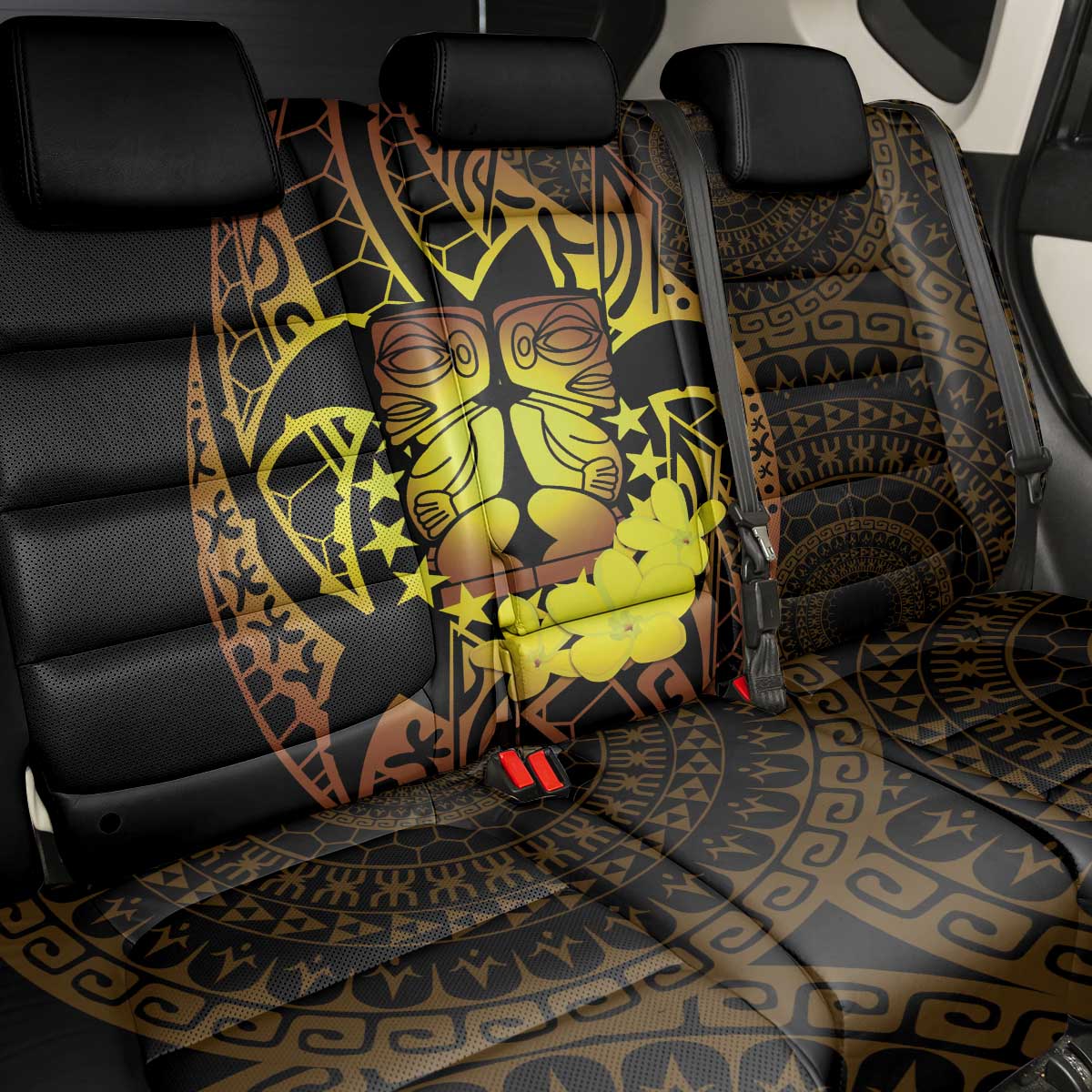 Kia Orana Kuki Airani Back Car Seat Cover Cook Islands Tangaroa God Tatau Gold LT14 - Polynesian Pride
